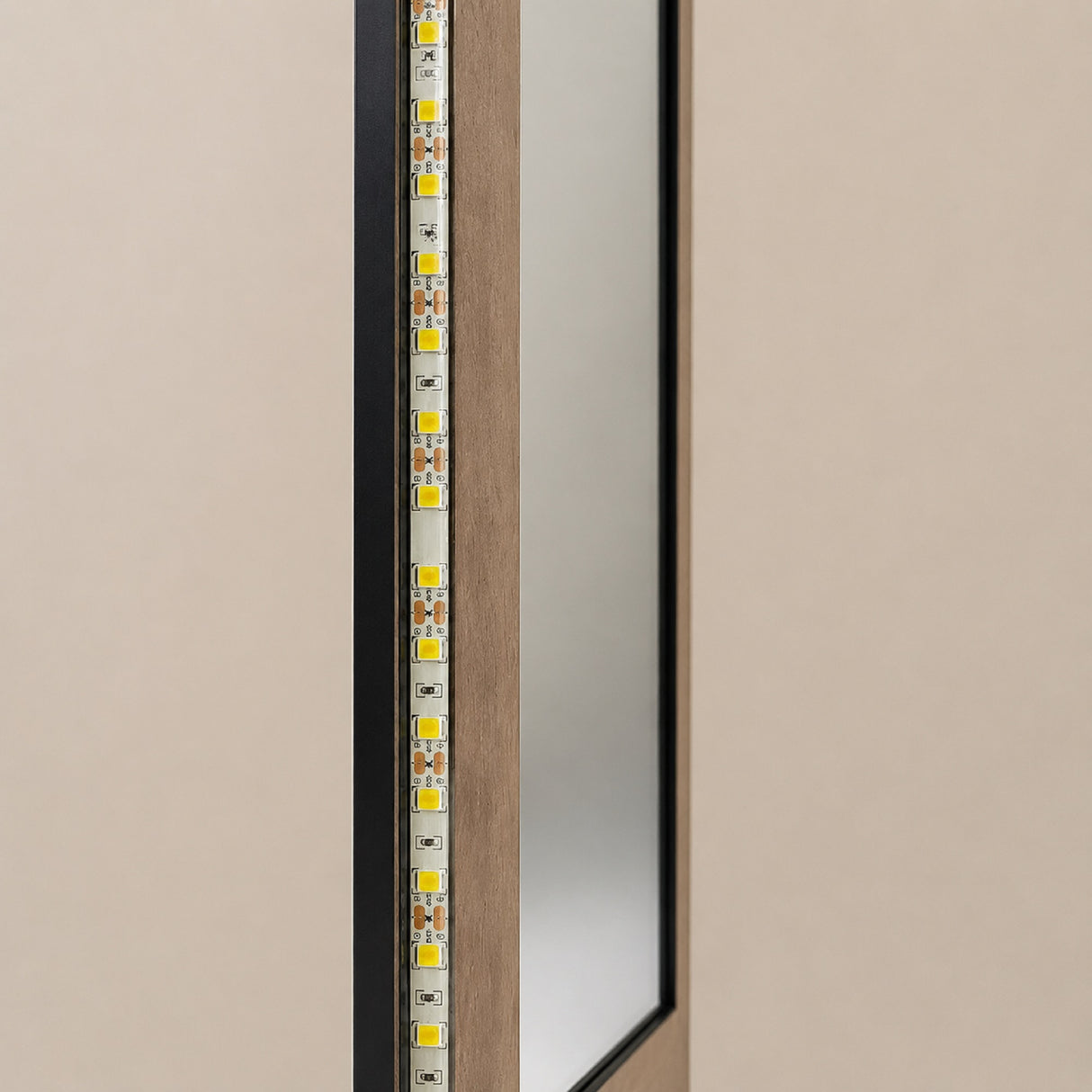 Espejo de Pared Led Negro 60x120cm Ovalado Luz Cálida con Marco En Madera