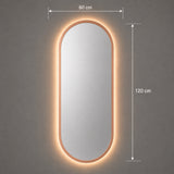 Espejo de Pared Led Oro Rosa 60x120cm Ovalado Luz Cálida con Marco En Madera