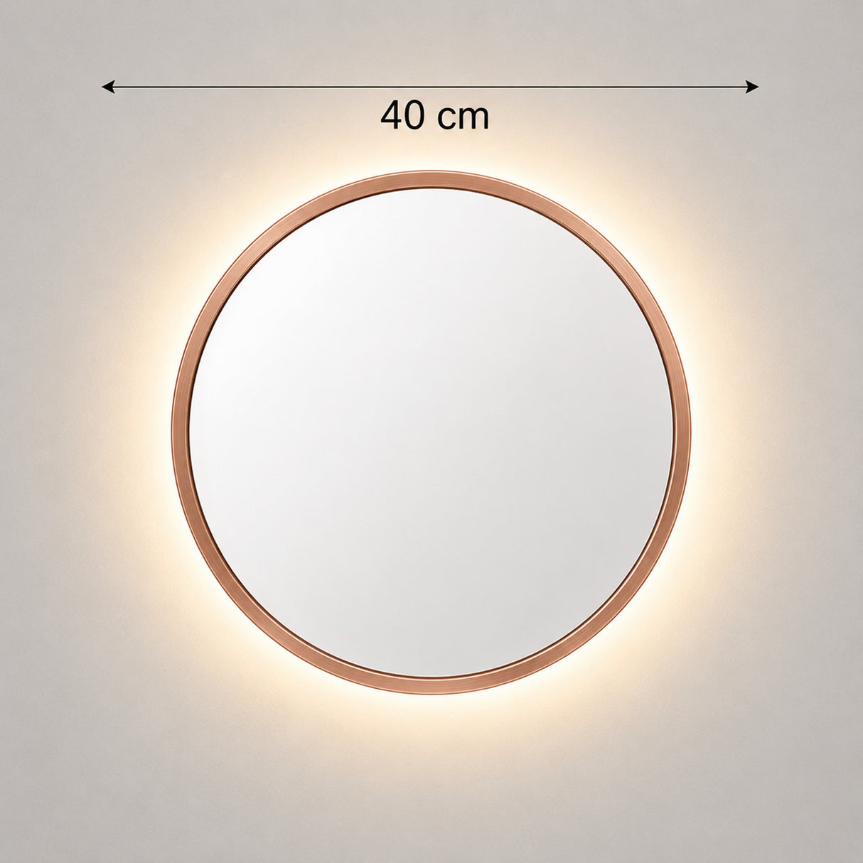Espejo de Pared Led Oro Rosa 40x40cm Redondo Luz Cálida con Marco En Madera