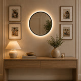 Espejo de Pared Led Negro 60x60cm Redondo Luz Cálida con Marco En Madera