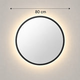 Espejo de Pared Led Negro 80x80cm Redondo Luz Cálida con Marco En Madera