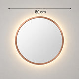 Espejo de Pared Led Oro Rosa 80x80cm Redondo Luz Cálida con Marco En Madera