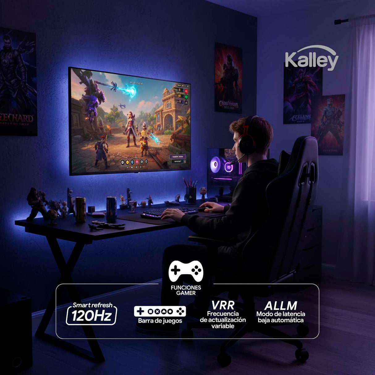 Televisor Kalley Google TV LED Negro 4K 2160P 111.1x71.07cm de 50" Pulgadas Smart con Wifi y Bluetooth
