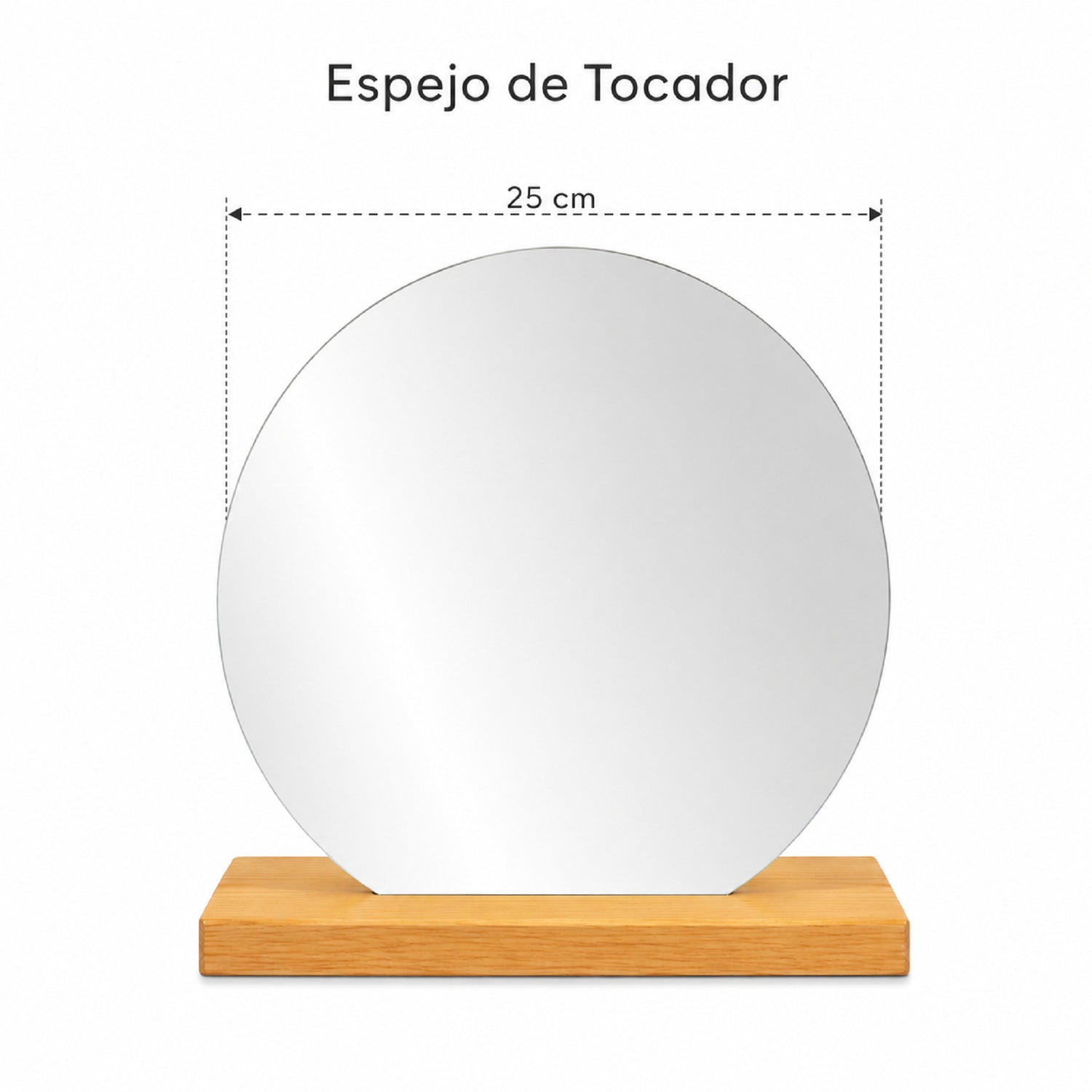 Espejo de Tocador 25x25cm Redondo con Base de Madera Color Natural