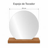 Espejo de Tocador 25x25cm Redondo con Base de Madera Color Caoba