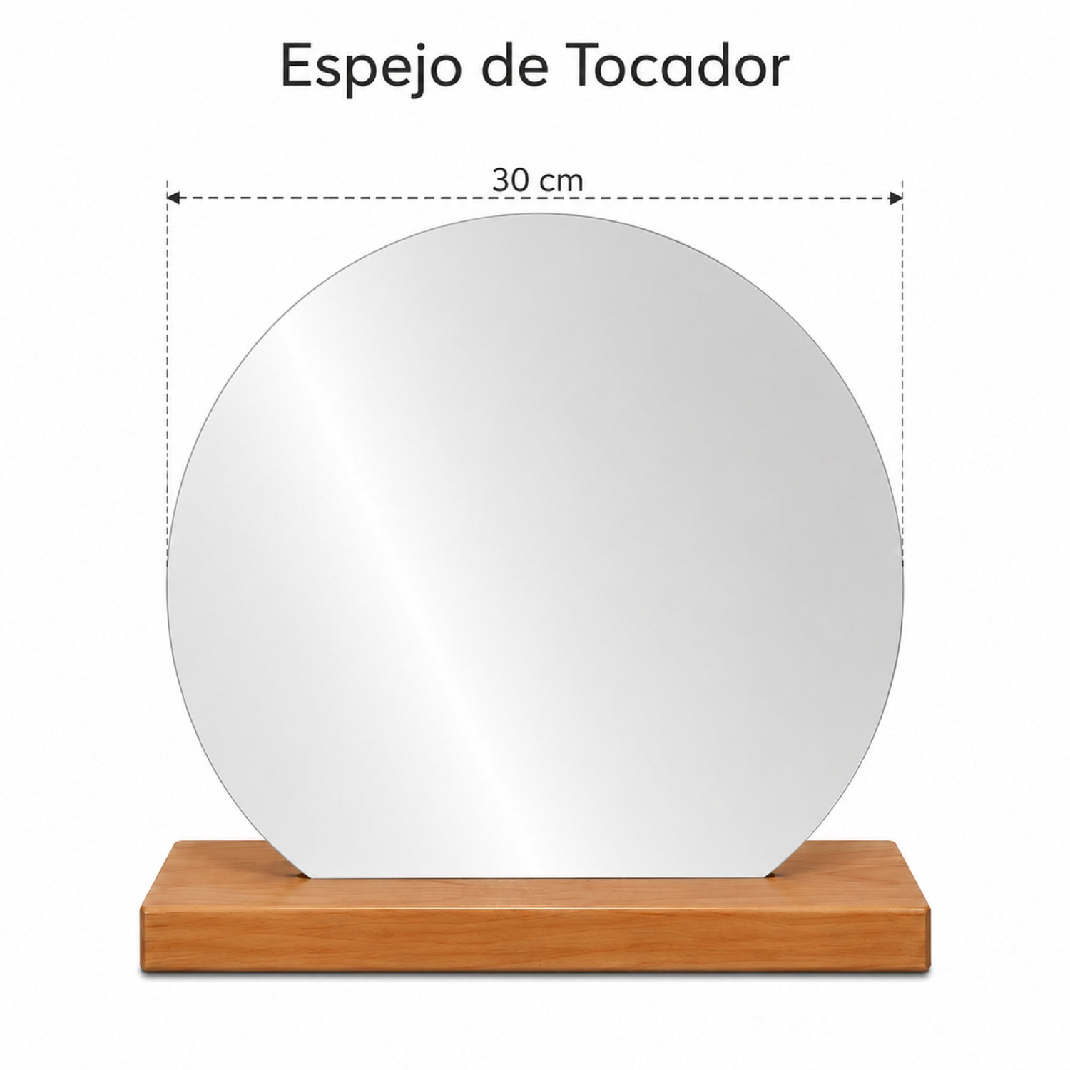 Espejo de Tocador 30x30cm Redondo con Base de Madera Color Caoba