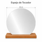 Espejo de Tocador 30x30cm Redondo con Base de Madera Color Caoba