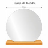 Espejo de Tocador 40x40cm Redondo con Base de Madera Color Natural