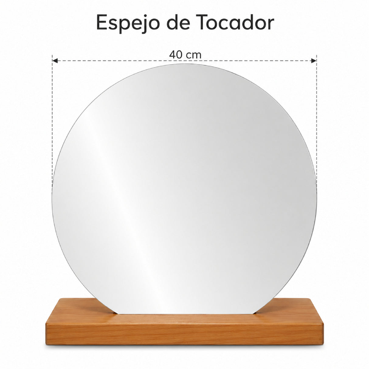 Espejo de Tocador 40x40cm Redondo con Base de Madera Color Caoba