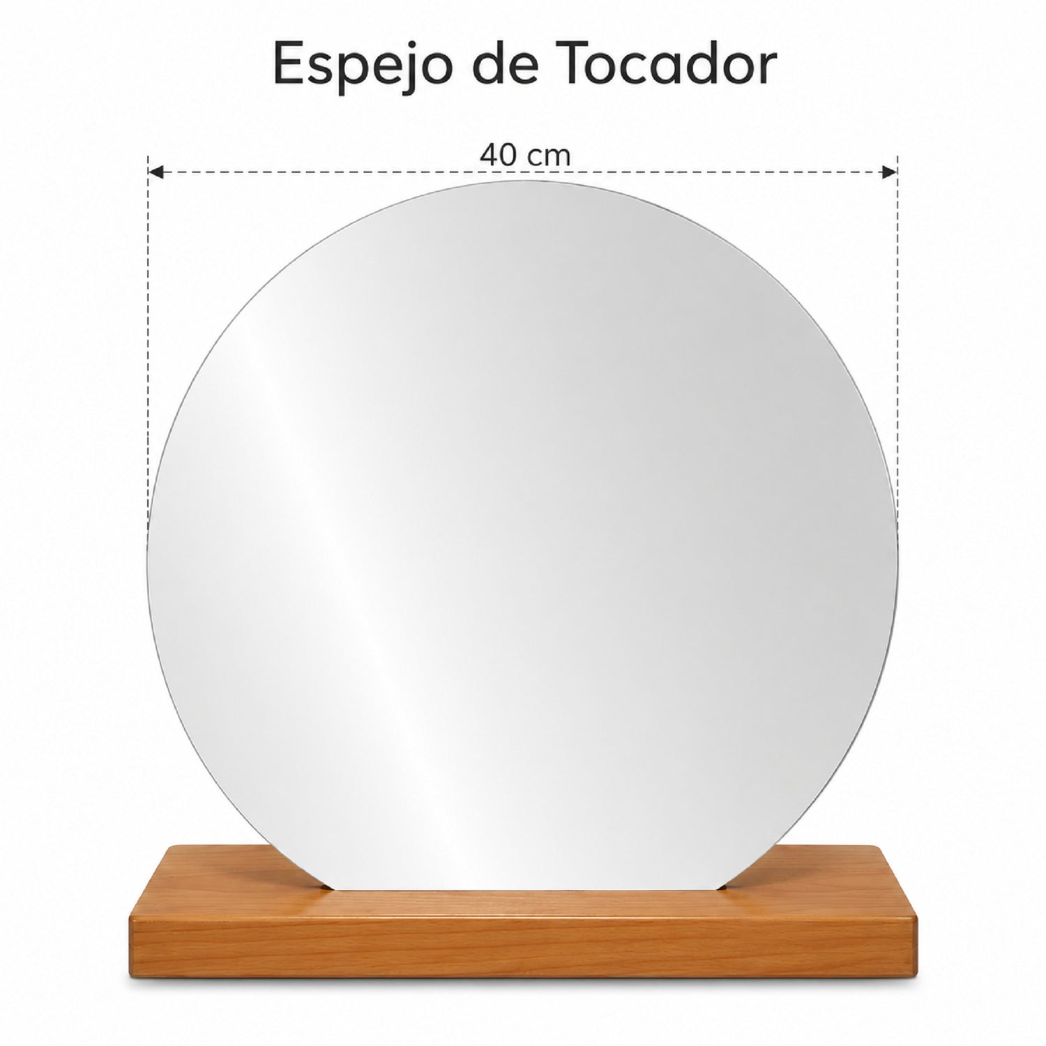 Espejo de Tocador 40x40cm Redondo con Base de Madera Color Caoba