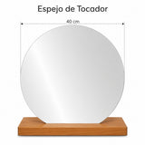 Espejo de Tocador 40x40cm Redondo con Base de Madera Color Caoba