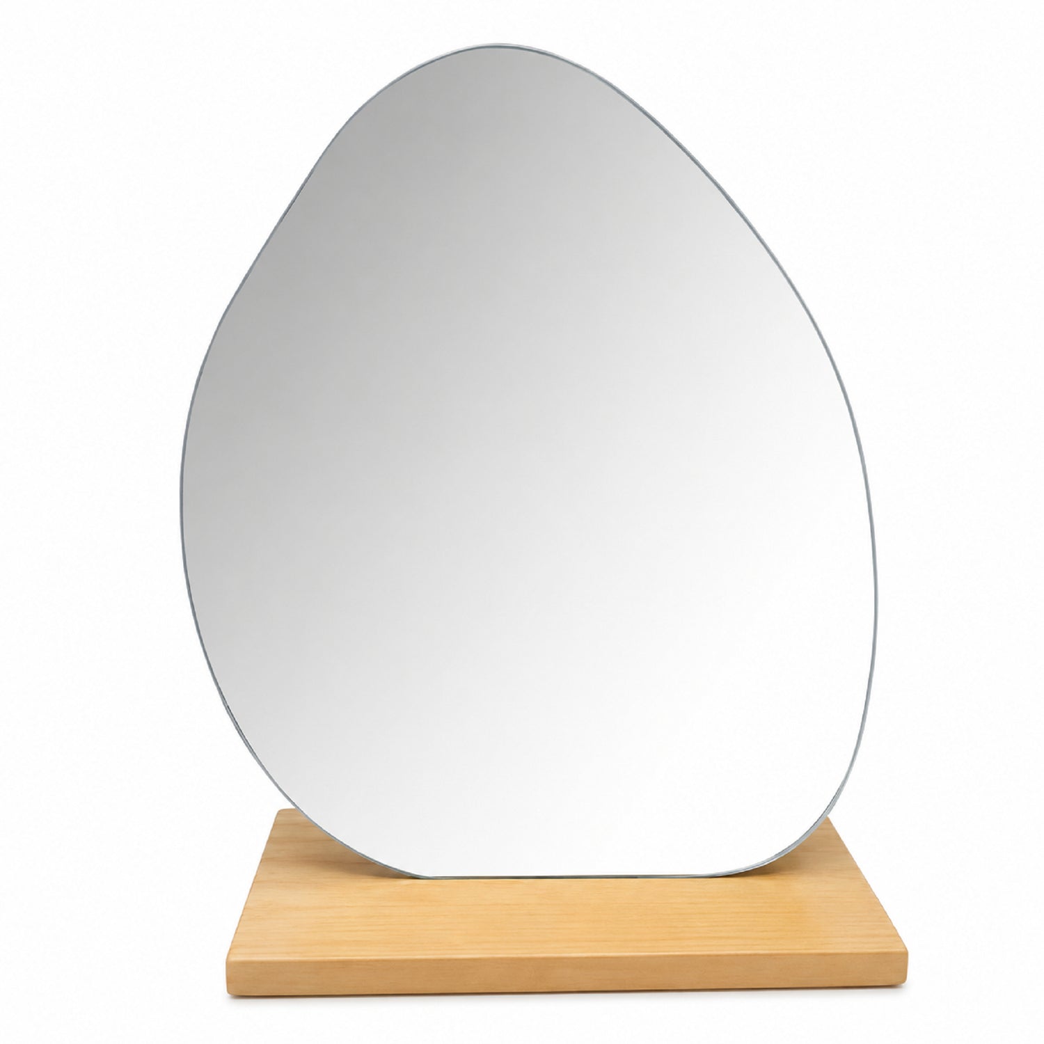 Espejo de Tocador 25x27cm Asimetrico con Base de Madera Color Natural