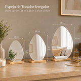 Espejo de Tocador 37x43cm Asimetrico con Base de Madera Color Natural