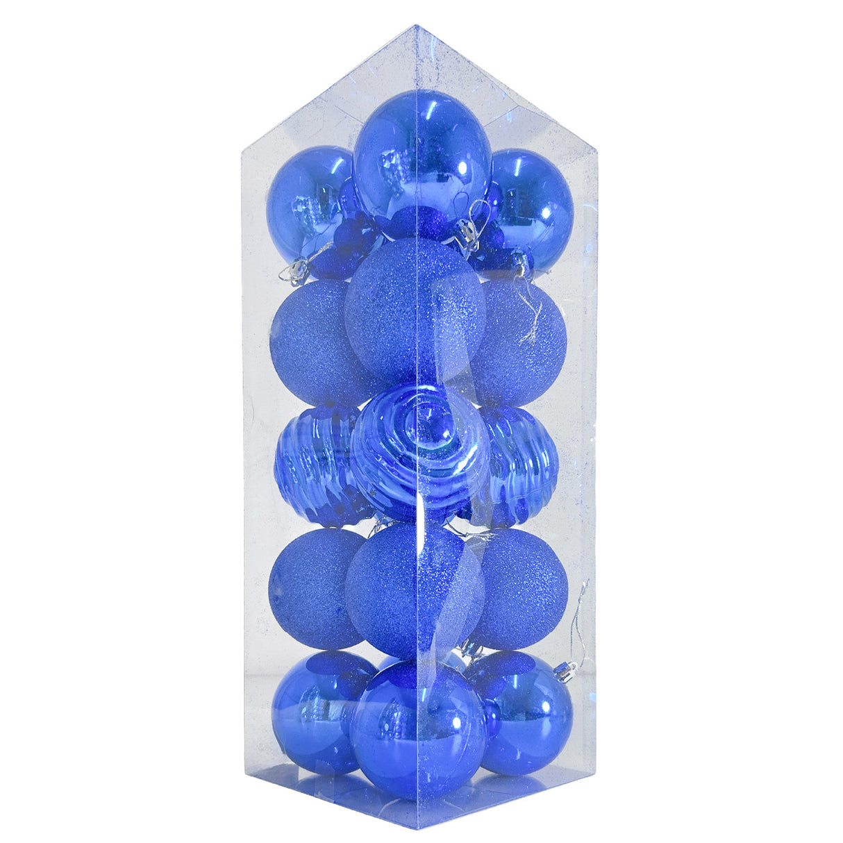 Estuche X 20 Bolas Navideñas Troquelada Azul Oscuro 8x8cm con Acabado Mixto Reutilizable