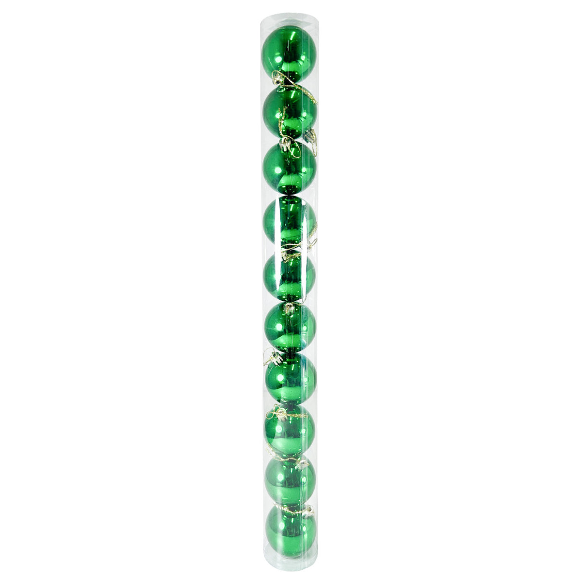 Tubo X 10 Bolas Navideñas Brillante Verde 6x6cm con Acabado Brillante Reutilizable