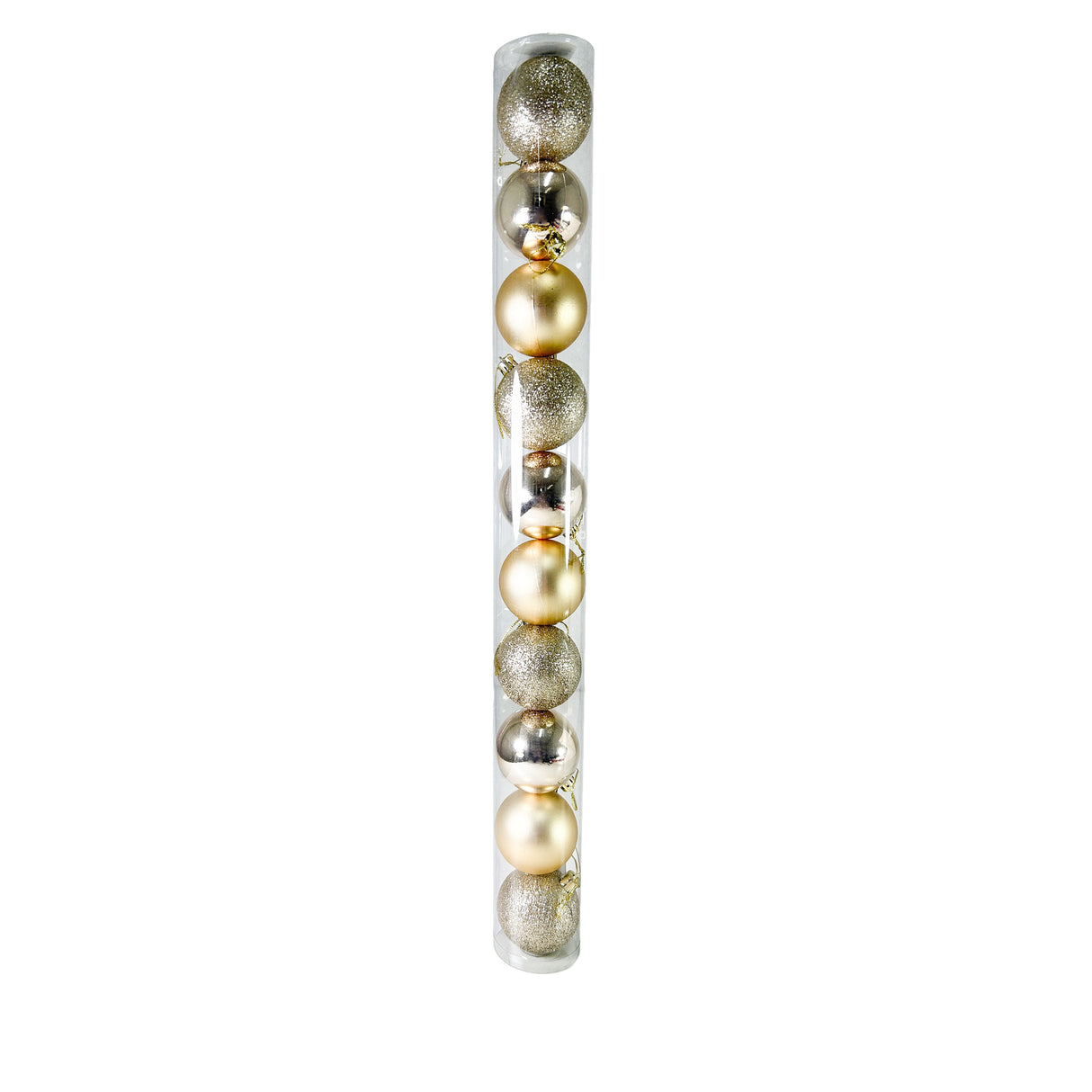 Tubo X 10 Bolas Navideñas Combinada Champaña 6x6cm con Acabado Mixto Reutilizable