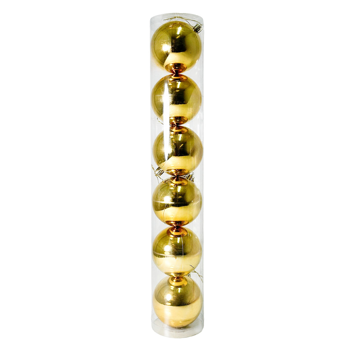 Tubo X 6 Bolas Navideñas Brillante Dorado 8x8cm con Acabado Brillante Reutilizable