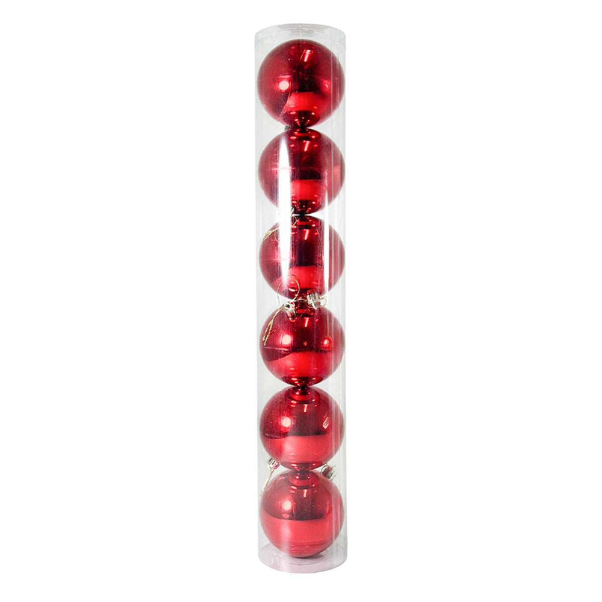 Tubo X 6 Bolas Navideñas Brillante Rojo 8x8cm con Acabado Brillante Reutilizable