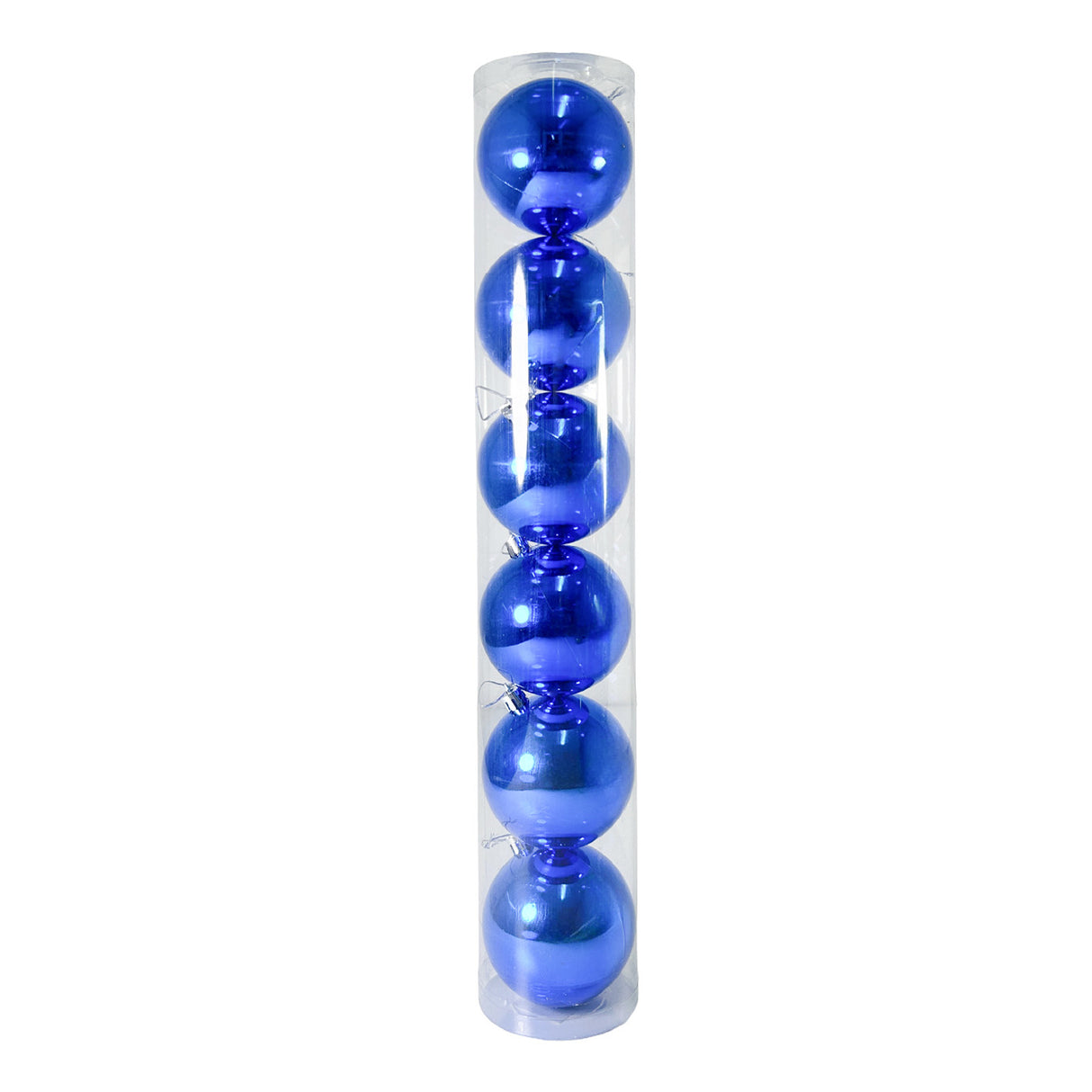 Tubo X 6 Bolas Navideñas Brillante Azul Rey 8x8cm con Acabado Brillante Reutilizable