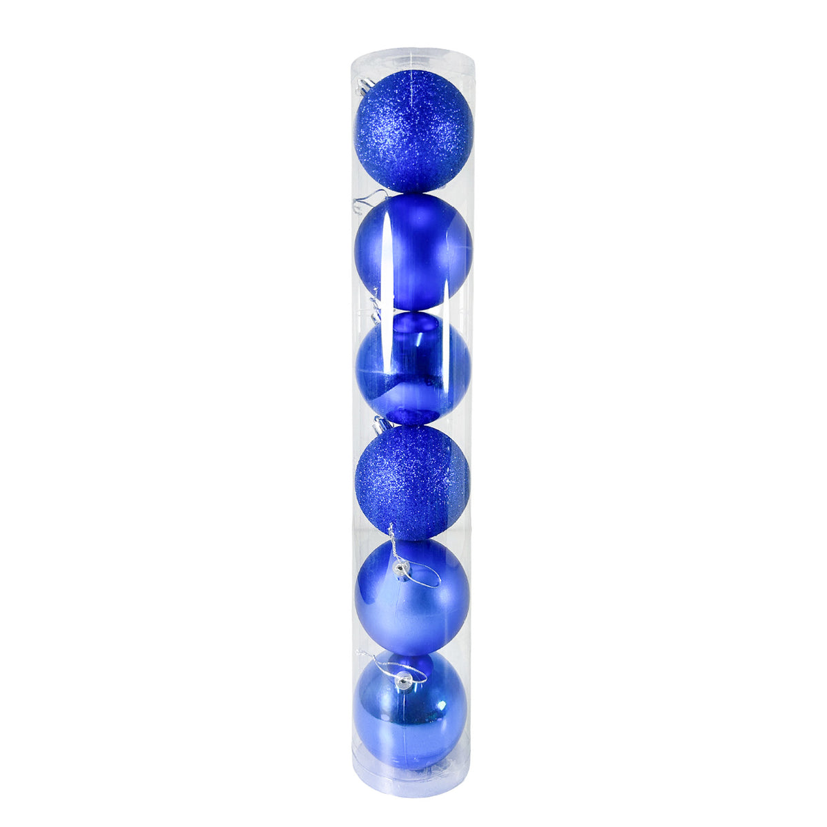 Tubo X 6 Bolas Navideñas Combinada Azul Rey 8x8cm con Acabado Mixto Reutilizable