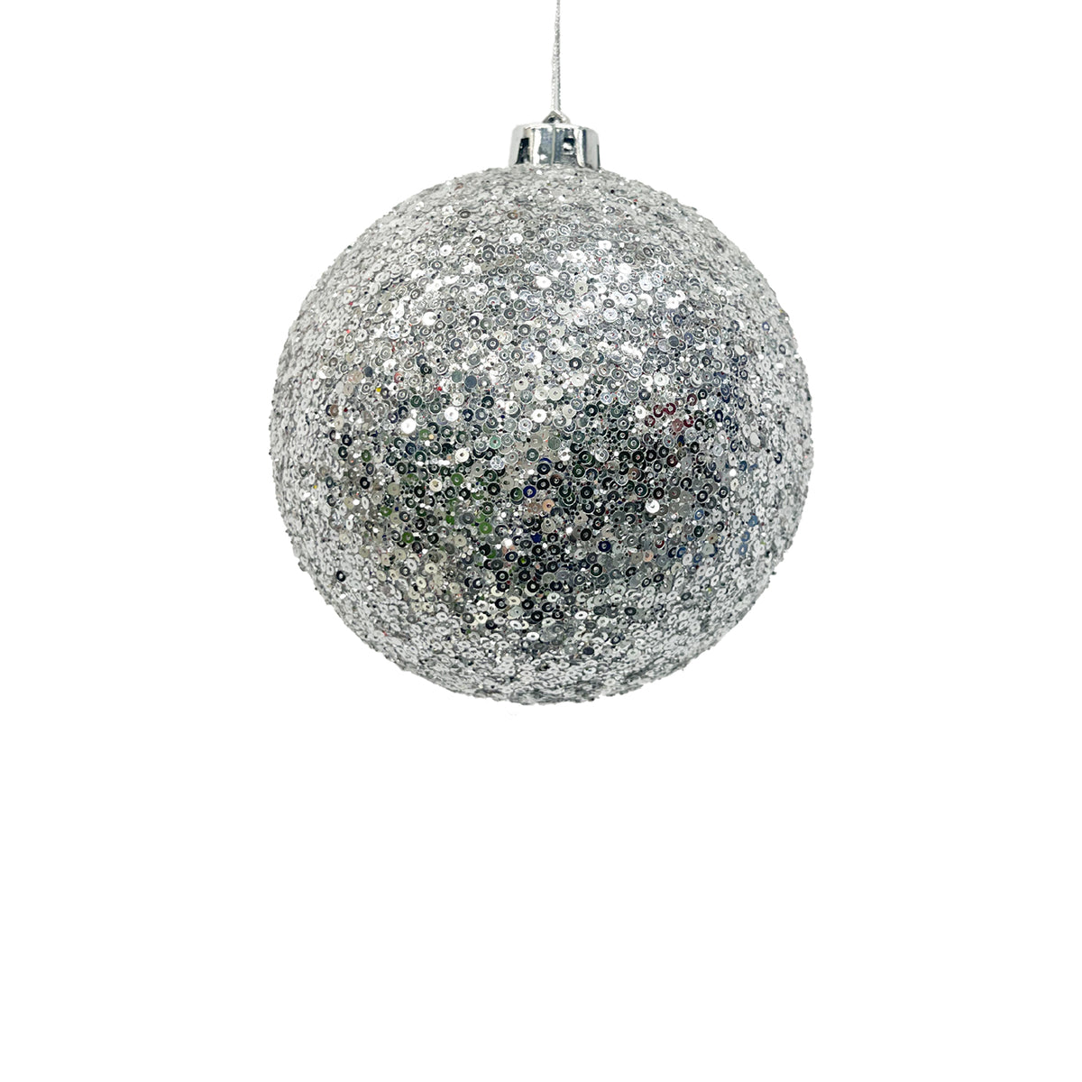 Bola Navideña Lentejuela Plata 15x15cm con Acabado Brillante Reutilizable