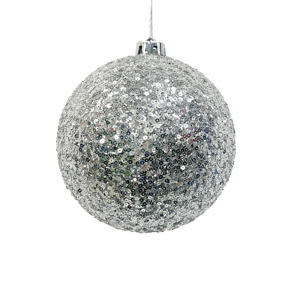 Bola Navideña Lentejuela Plata 20x20cm con Acabado Brillante Reutilizable