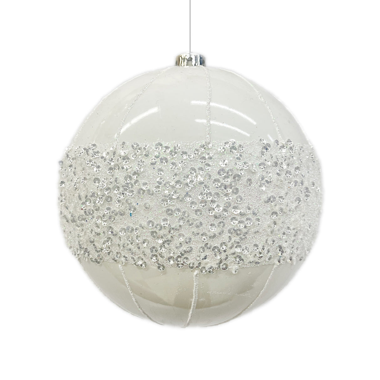 Bola Navideña Lentejuela Blanco Ab 25x25cm con Acabado Brillante Reutilizable