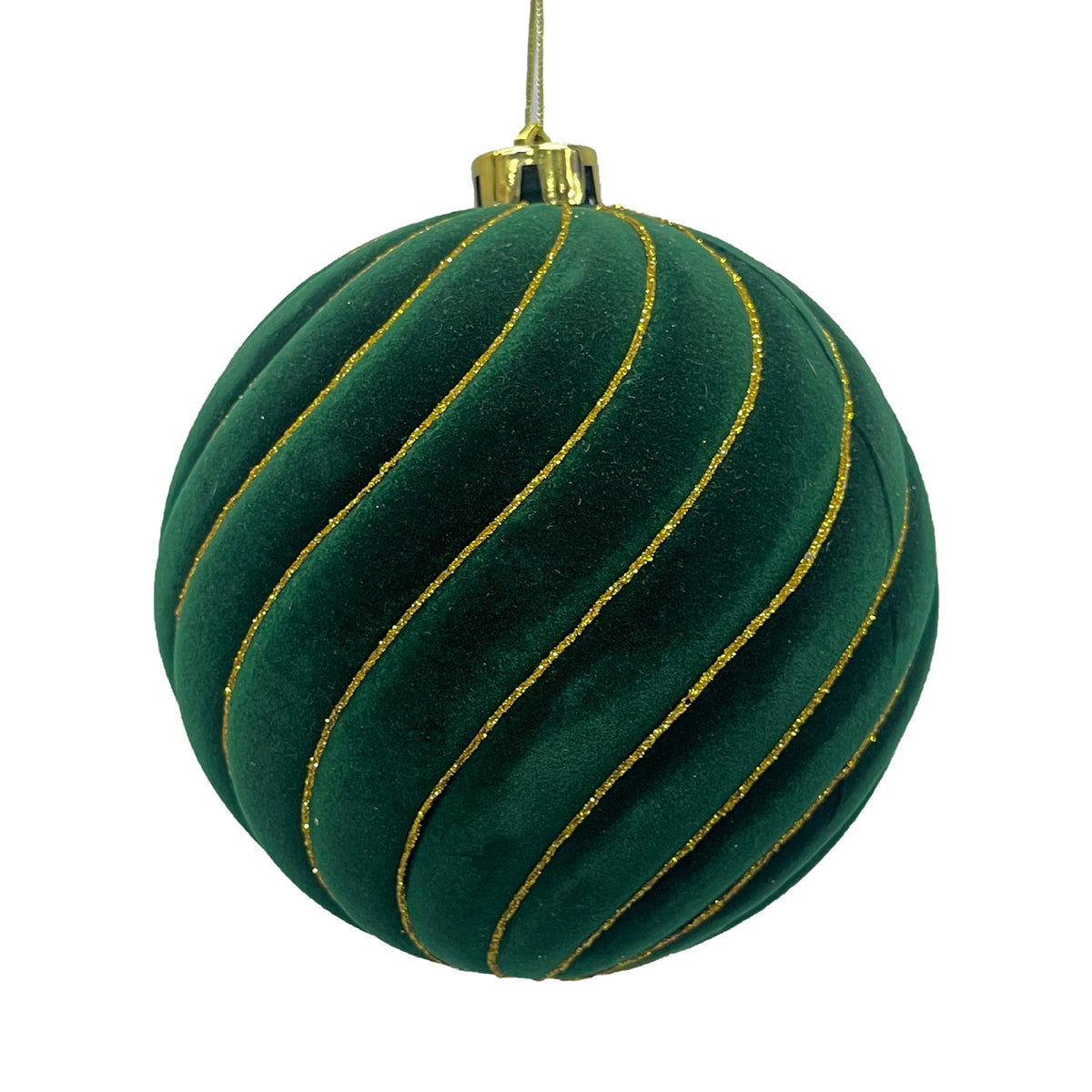 Bola Navideña Gamuzada Relieve Escarchada Verde y Dorado 25x25cm con Acabado Gamuzada Reutilizable