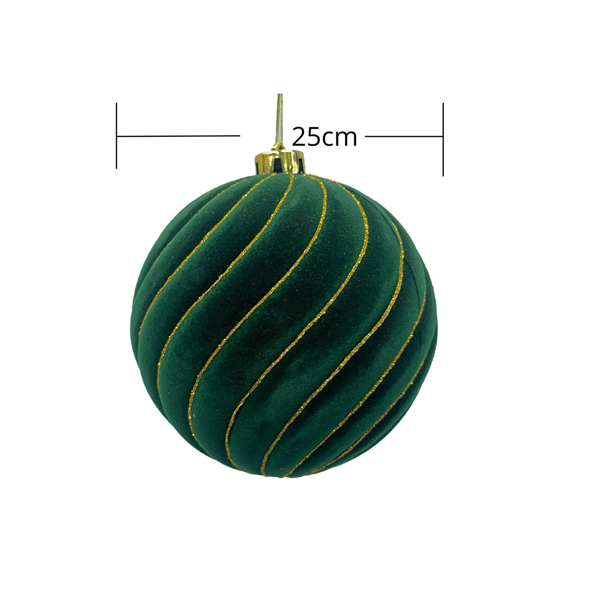 Bola Navideña Gamuzada Relieve Escarchada Verde y Dorado 25x25cm con Acabado Gamuzada Reutilizable