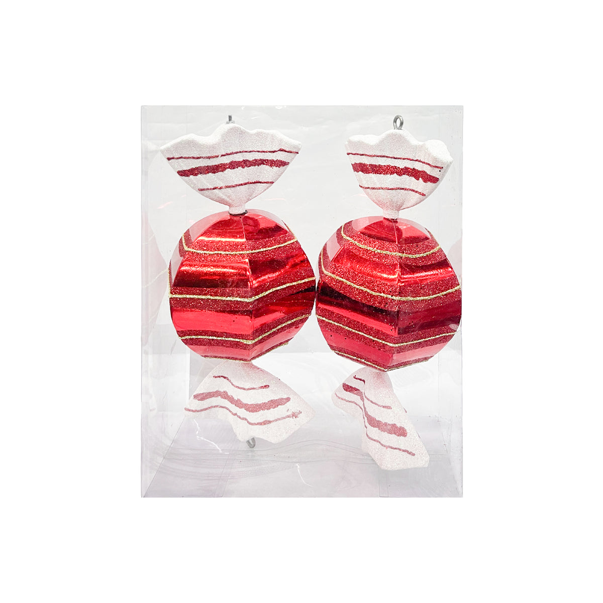Bola Navideña Confite Escarchada Rojo y Blanco 12x12cm con Acabado Brillante Reutilizable