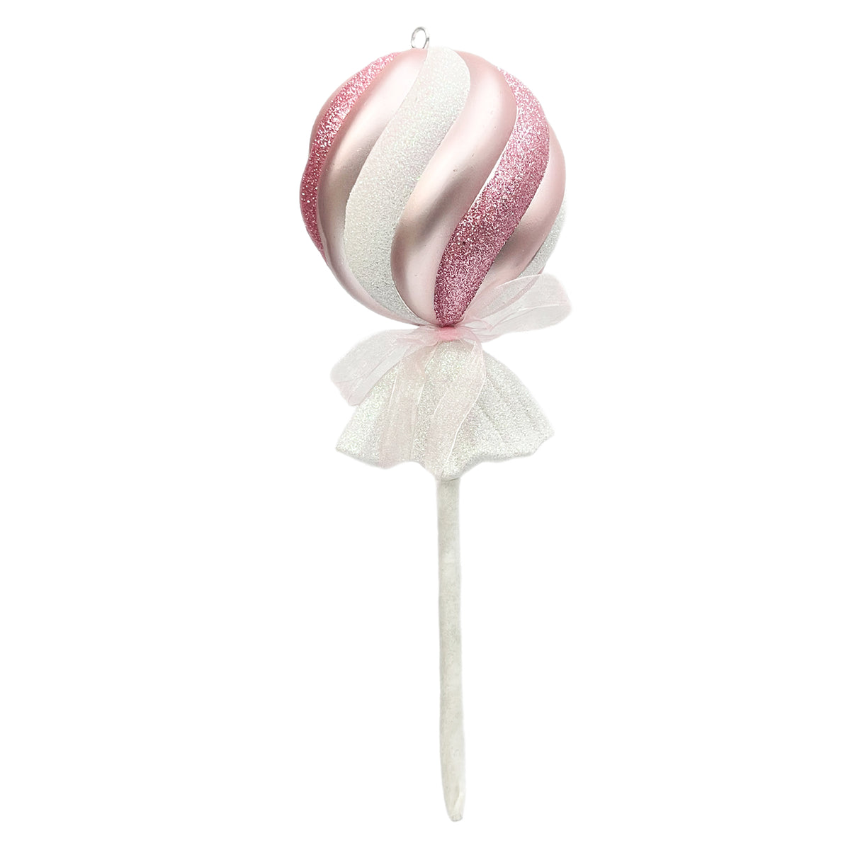 Bola Navideña Bombón Rosado y Blanco 12x12cm con Acabado Glitter Reutilizable