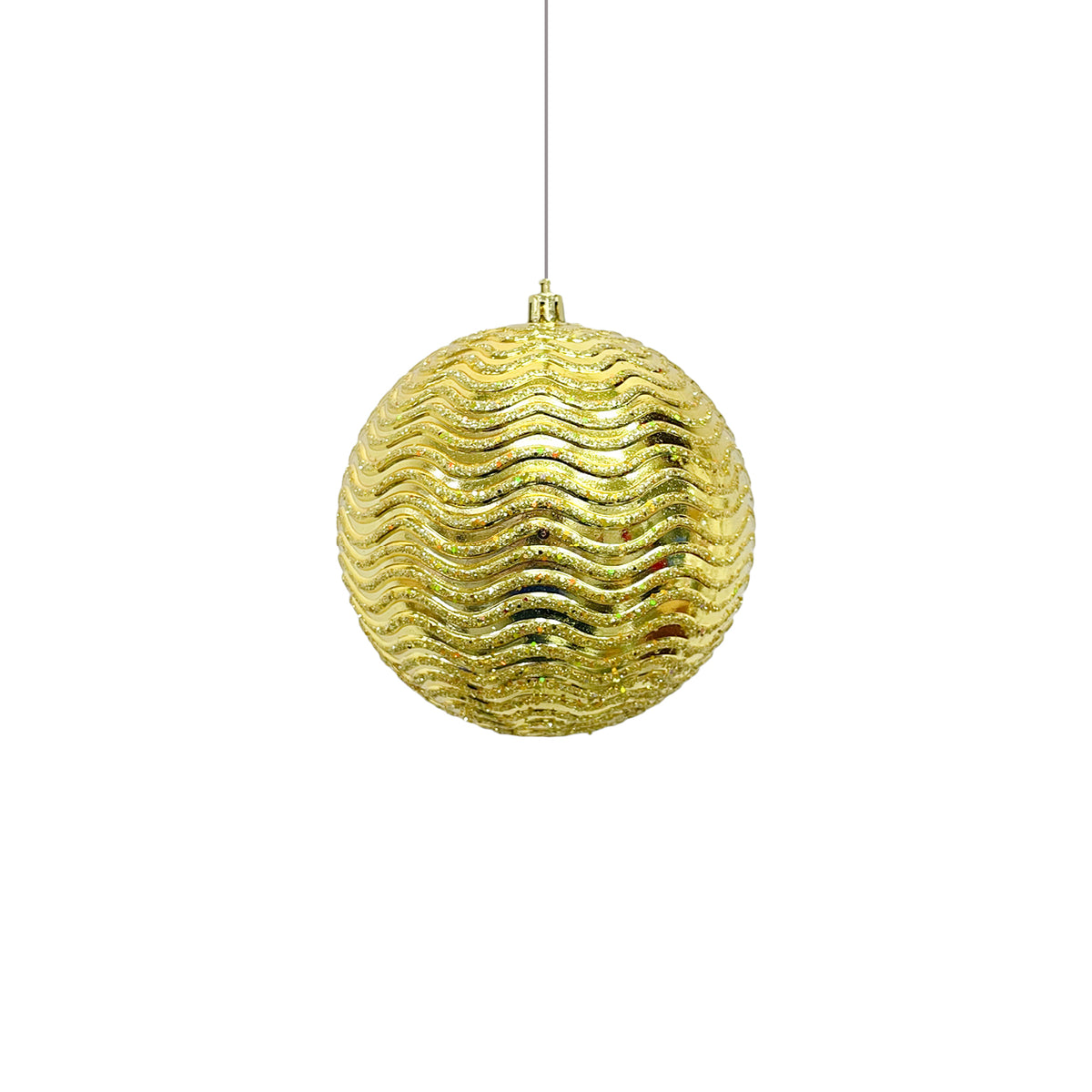 Bola Navideña X 2 Unidades Ondas Dorado 12x12cm con Acabado Brillante Reutilizable