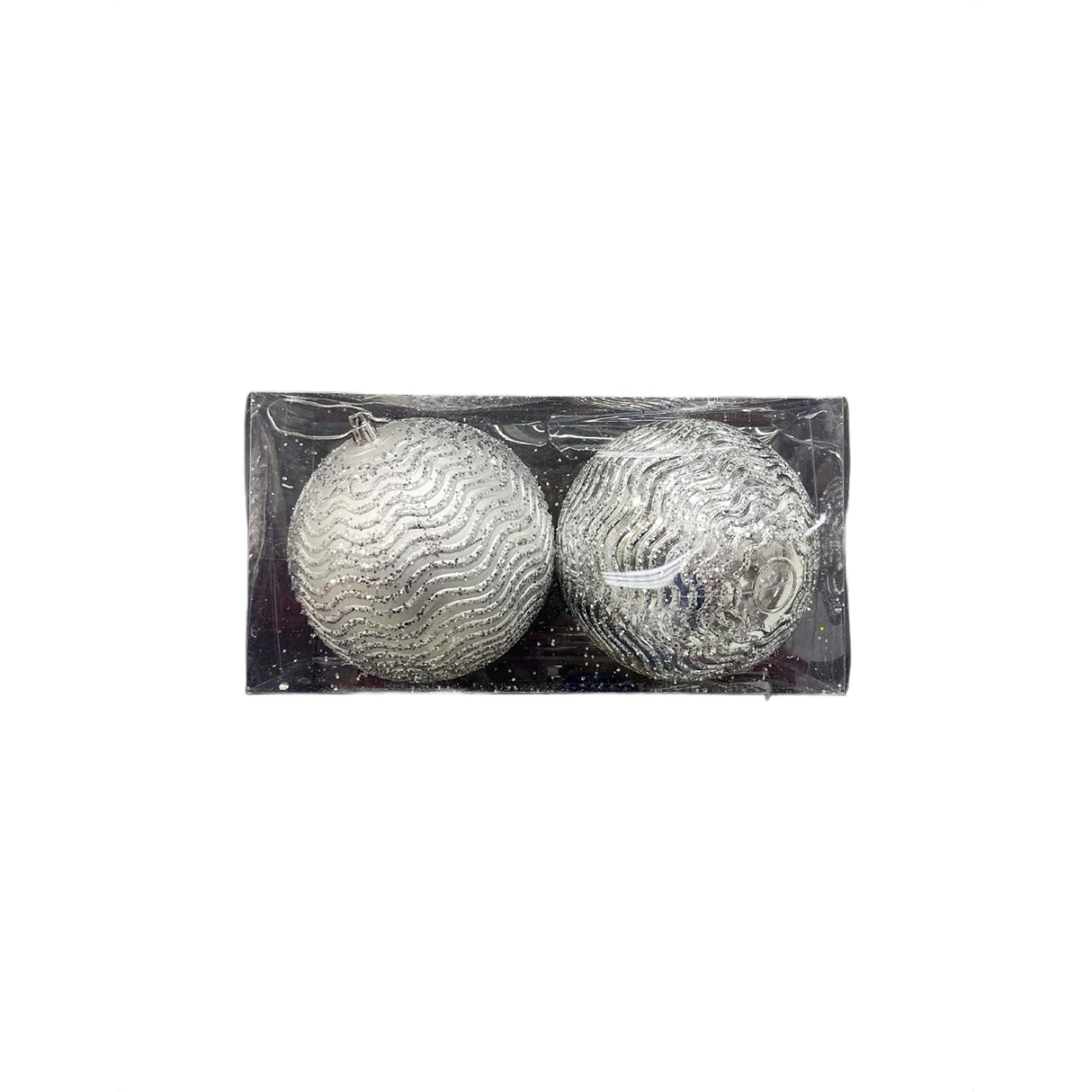 Bola Navideña X 2 Unidades Ondas Plata 12x12cm con Acabado Brillante Reutilizable