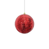 Bola Navideña X 2 Unidades Ondas Rojo 12x12cm con Acabado Brillante Reutilizable