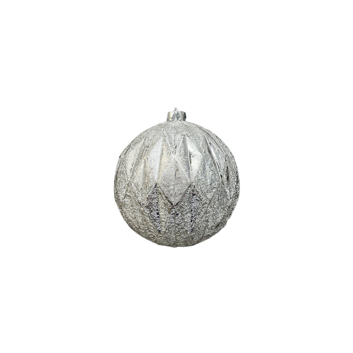 Bola Navideña X 6 Unidades Metalizada Grabada Plata 10x10cm con Acabado Glitter Reutilizable
