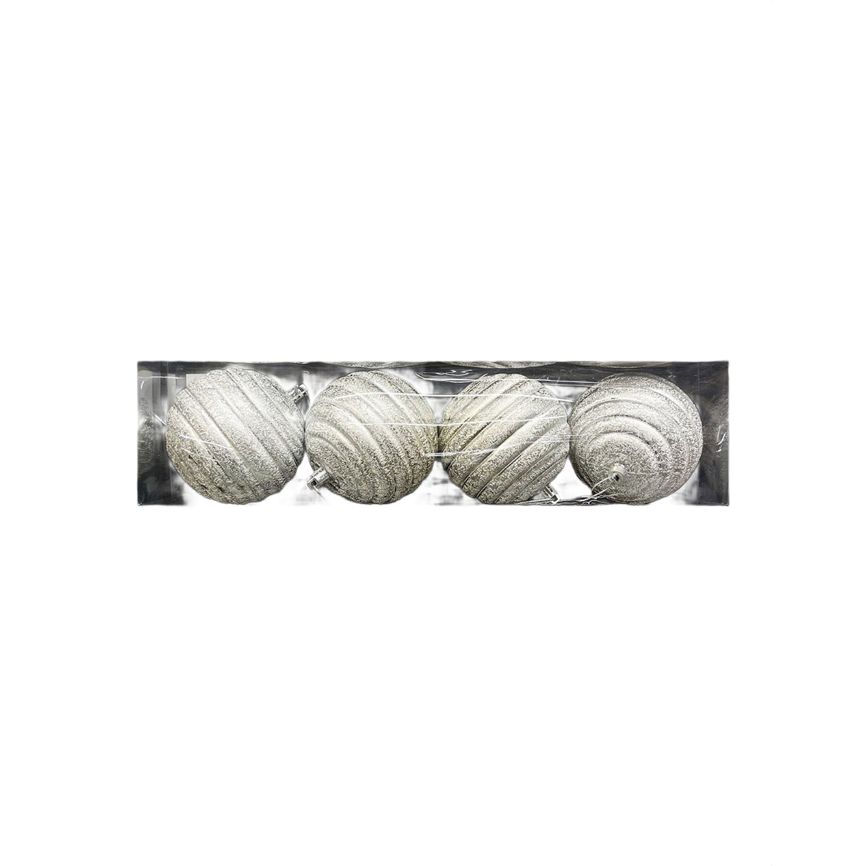 Bola Navideña X 4 Unidades Metalizada Espiral Plata 10x10cm con Acabado Glitter Reutilizable