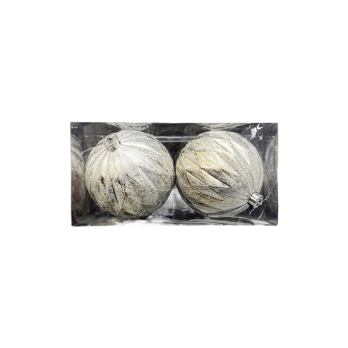 Bola Navideña X 2 Unidades Metalizada Grabada Plata 15x15cm con Acabado Glitter Reutilizable
