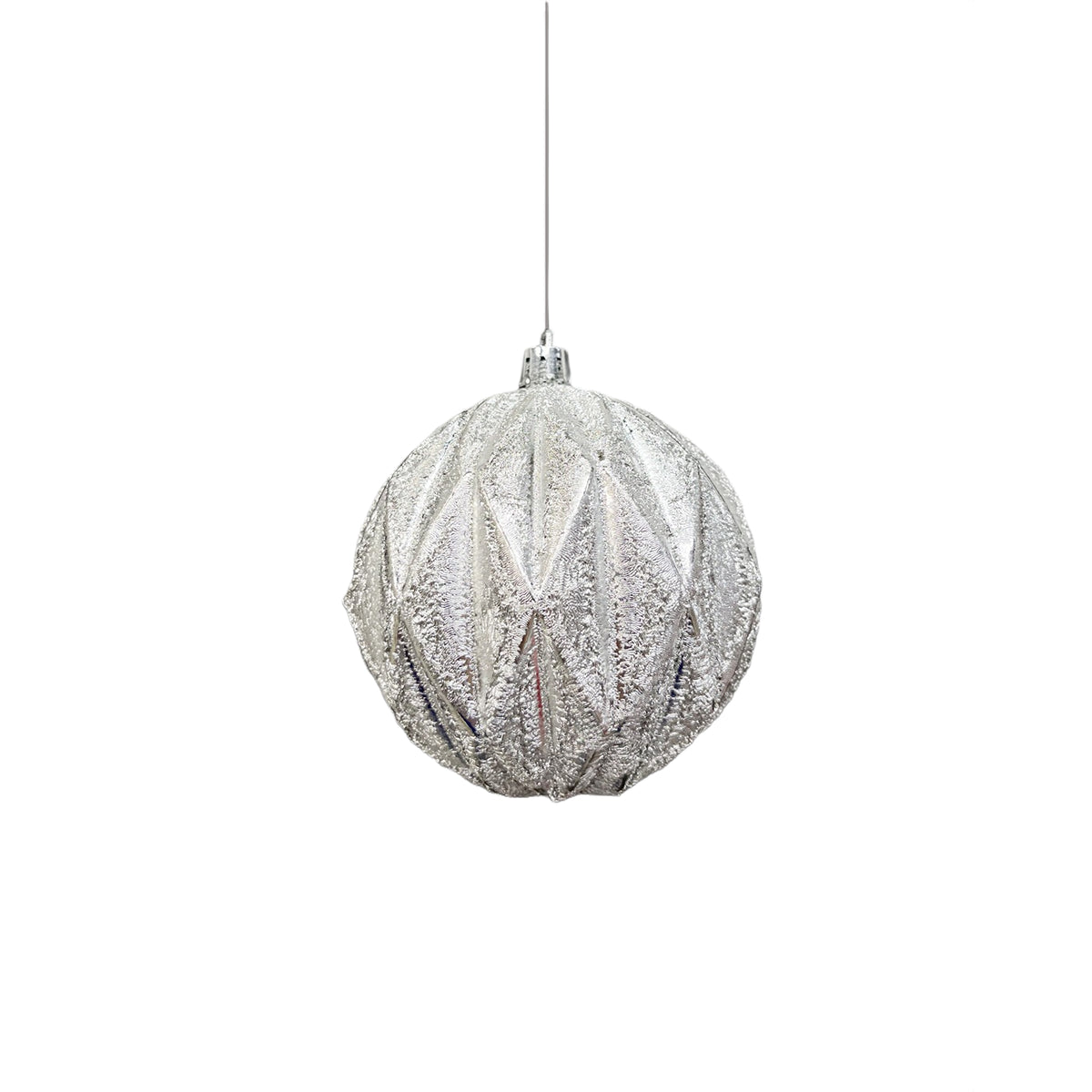 Bola Navideña X 2 Unidades Metalizada Grabada Plata 15x15cm con Acabado Glitter Reutilizable