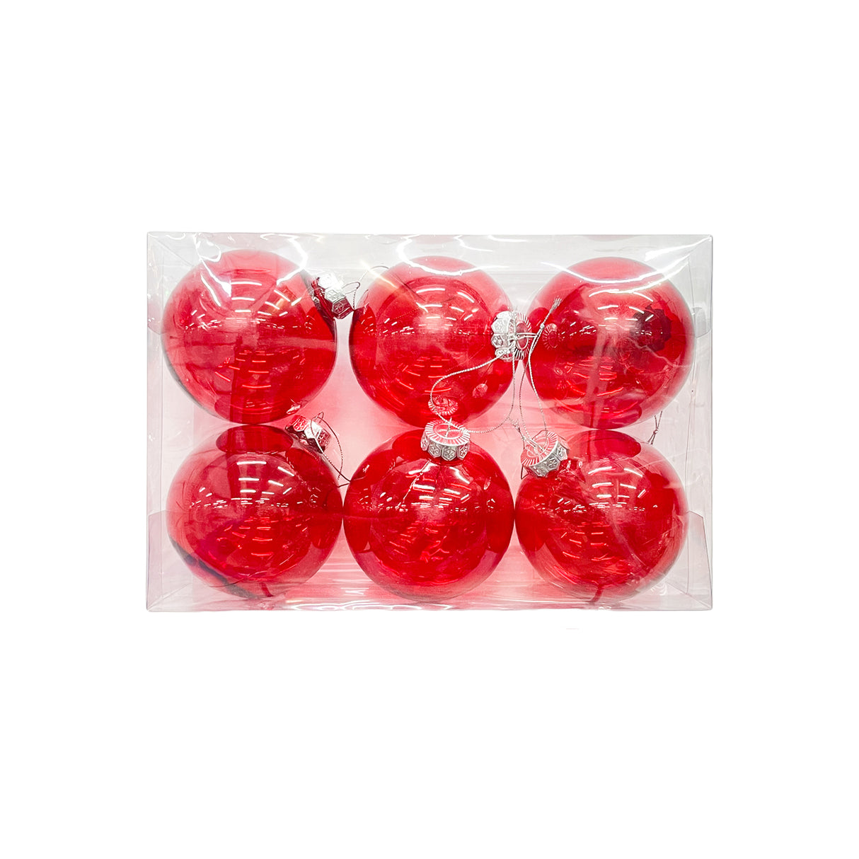 Bola Navideña X 6 Unidades Transparente Pet Rojo 10x10cm con Acabado Brillante Reutilizable
