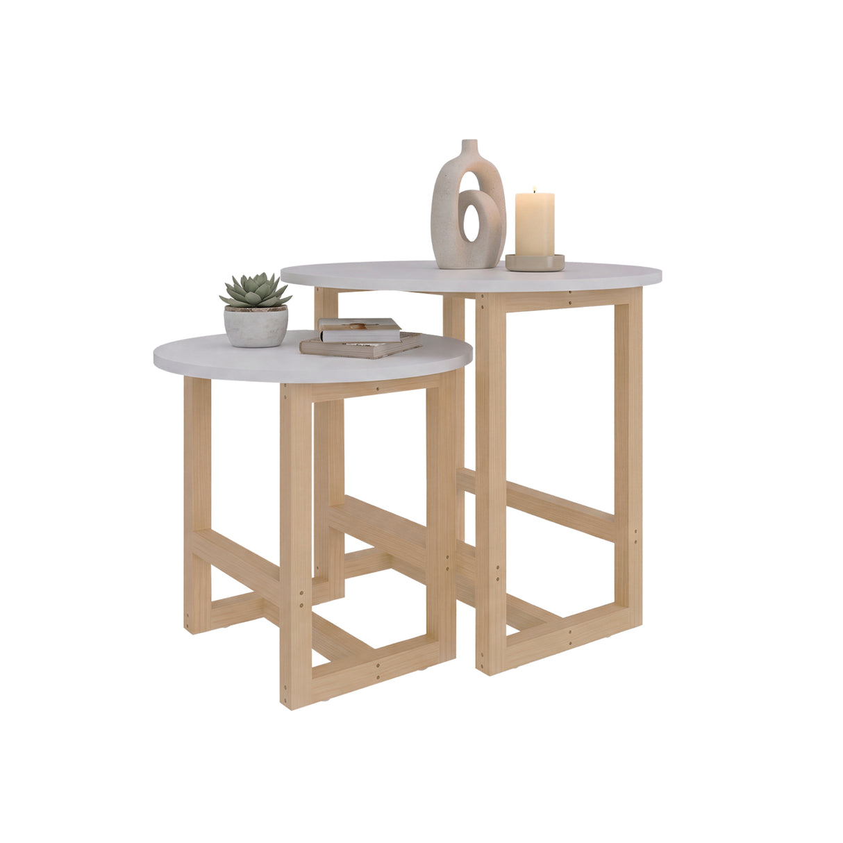 Set X2 Mesas de Centro Bits Blanco Circulares con Patas
