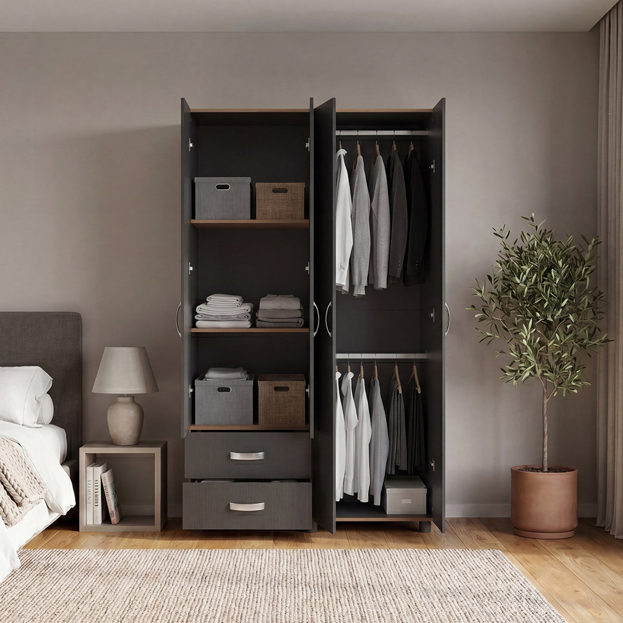 Closet Ankora Fresno Europeo y Wengue 120x200cm con Cuatro Puertas y Dos Cajones