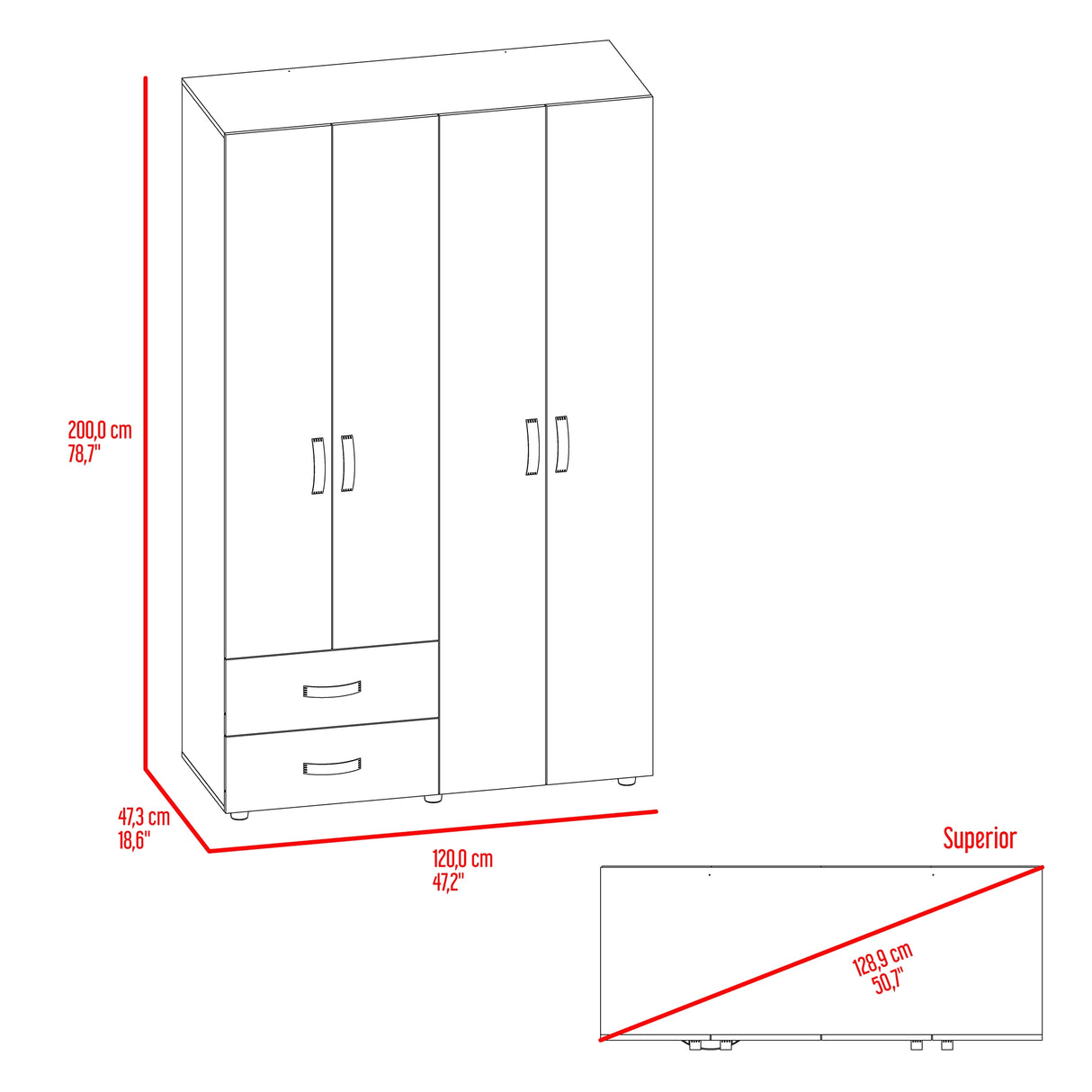 Closet Ankora Fresno Europeo y Wengue 120x200cm con Cuatro Puertas y Dos Cajones