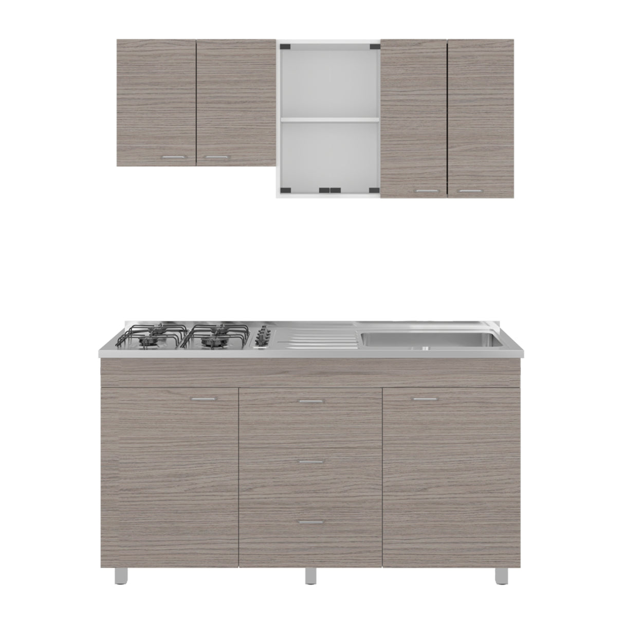Cocina Lumina Blanco Positano 150x210cm con Mesón de Acero Inoxidable Lado Derecho y con Estufa