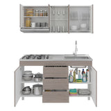 Cocina Lumina Blanco Positano 150x210cm con Mesón de Acero Inoxidable Lado Derecho y con Estufa