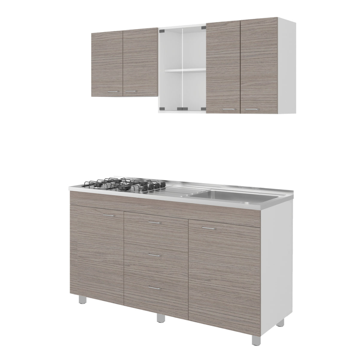 Cocina Lumina Blanco Positano 150x210cm con Mesón de Acero Inoxidable Lado Derecho y con Estufa