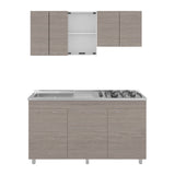 Cocina Lumina Blanco Positano 150x210cm con Mesón de Acero Inoxidable Lado Izquierda y con Estufa