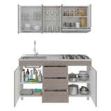 Cocina Lumina Blanco Positano 150x210cm con Mesón de Acero Inoxidable Lado Izquierda y con Estufa