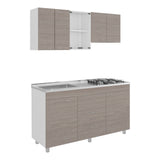 Cocina Lumina Blanco Positano 150x210cm con Mesón de Acero Inoxidable Lado Izquierda y con Estufa