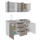 Cocina Lumina Blanco Positano 150x210cm con Mesón de Acero Inoxidable Lado Izquierda y con Estufa