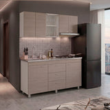 Cocina Lumina Blanco Positano 150x210cm con Mesón de Acero Inoxidable Lado Izquierda y con Estufa